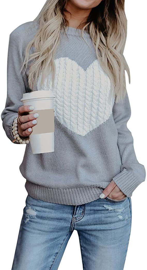 Damen Strickpullover mit Herzapplikation, Rippbündchen und legerer Passform Echo Archiv