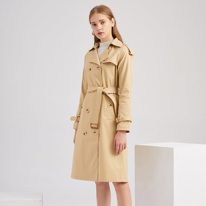 Damen nan Trenchcoat mit doppelreihiger Knopfleiste, Taillengürtel und Schulterklappen Echo Archiv