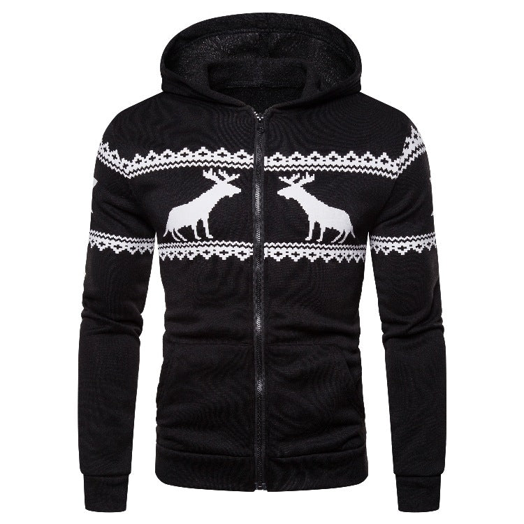 Herren Kapuzenjacke mit kreativem Rentierdesign und weichem Innenfutter Echoarchiv