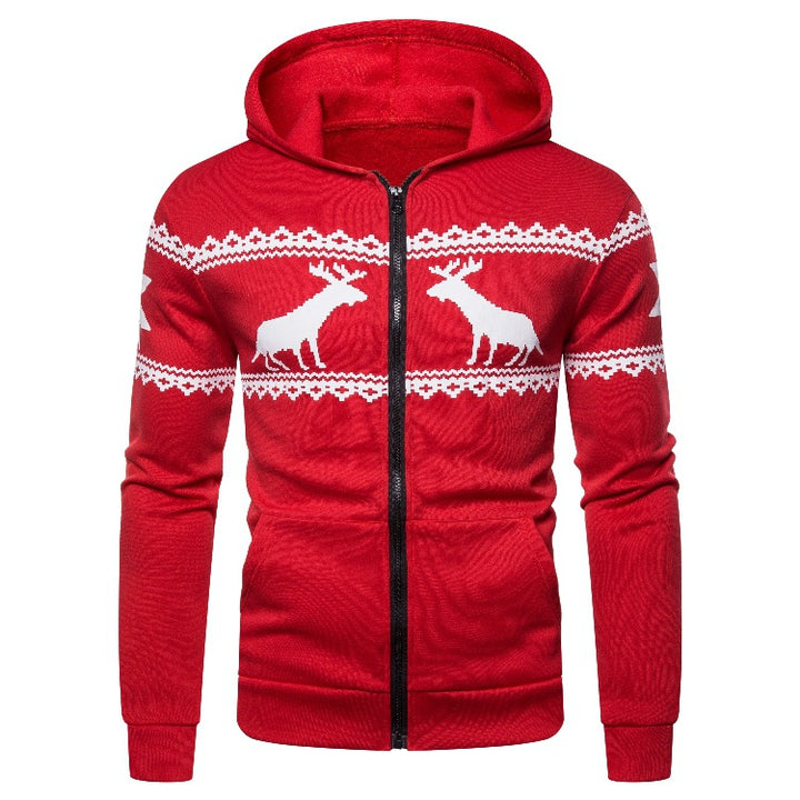Herren Kapuzenjacke mit kreativem Rentierdesign und weichem Innenfutter Echoarchiv