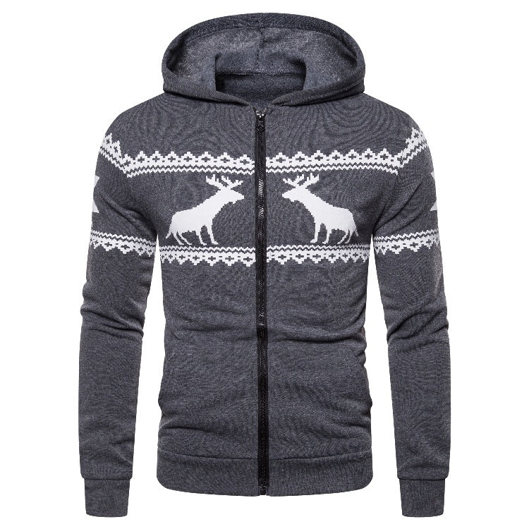 Herren Kapuzenjacke mit kreativem Rentierdesign und weichem Innenfutter Echoarchiv