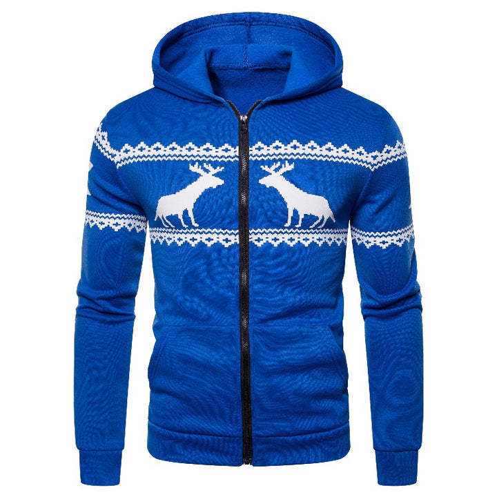 Herren Kapuzenjacke mit kreativem Rentierdesign und weichem Innenfutter Echoarchiv