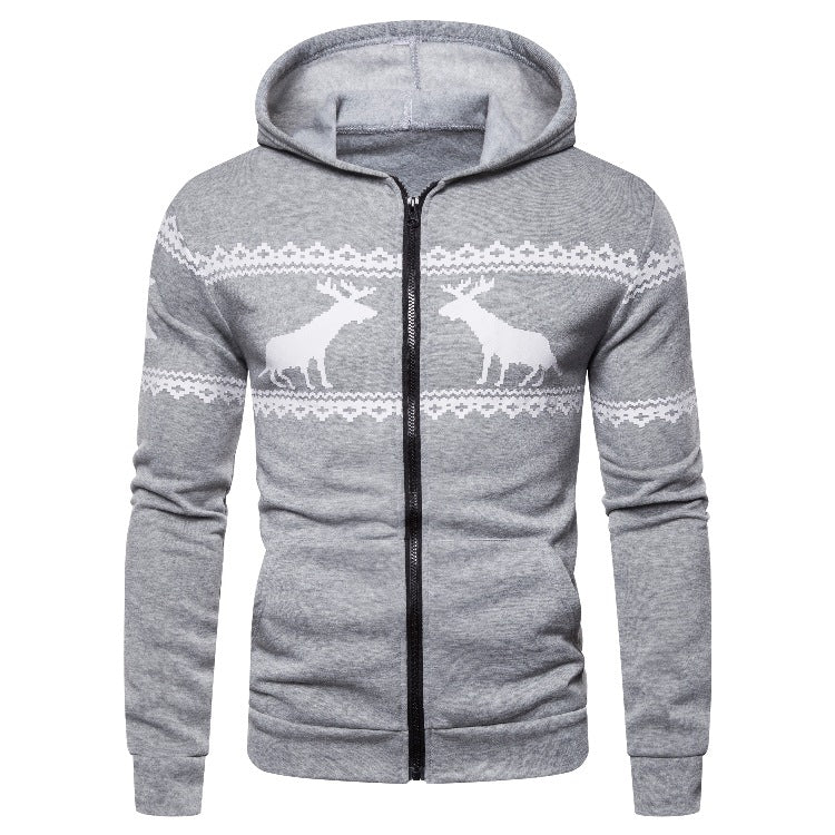 Herren Kapuzenjacke mit kreativem Rentierdesign und weichem Innenfutter Echoarchiv