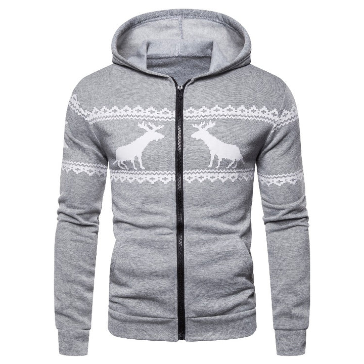 Herren Kapuzenjacke mit kreativem Rentierdesign und weichem Innenfutter Echoarchiv