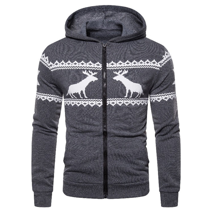 Herren Kapuzenjacke mit kreativem Rentierdesign und weichem Innenfutter Echoarchiv