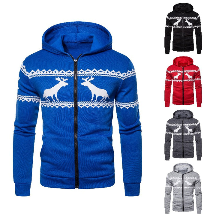 Herren Kapuzenjacke mit kreativem Rentierdesign und weichem Innenfutter Echoarchiv