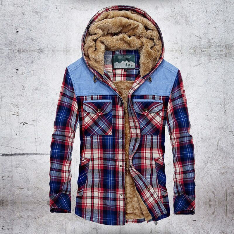 Herren Flanelljacke mit wärmendem Fleece-Futter und Kapuze Echoarchiv