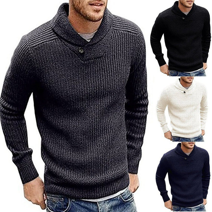 Herren Strickpullover mit Schalkragen und Knopfdetail Echoarchiv