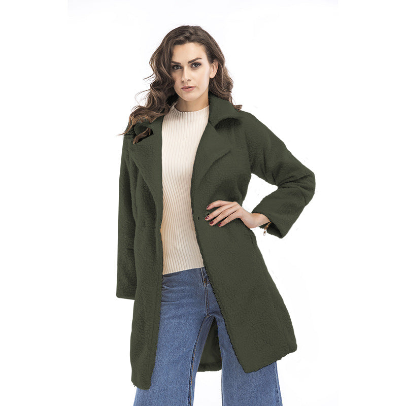 Damen Teddy-Mantel mit Reverskragen, knielanger Schnitt und weicher Sherpa-Optik – Montévia