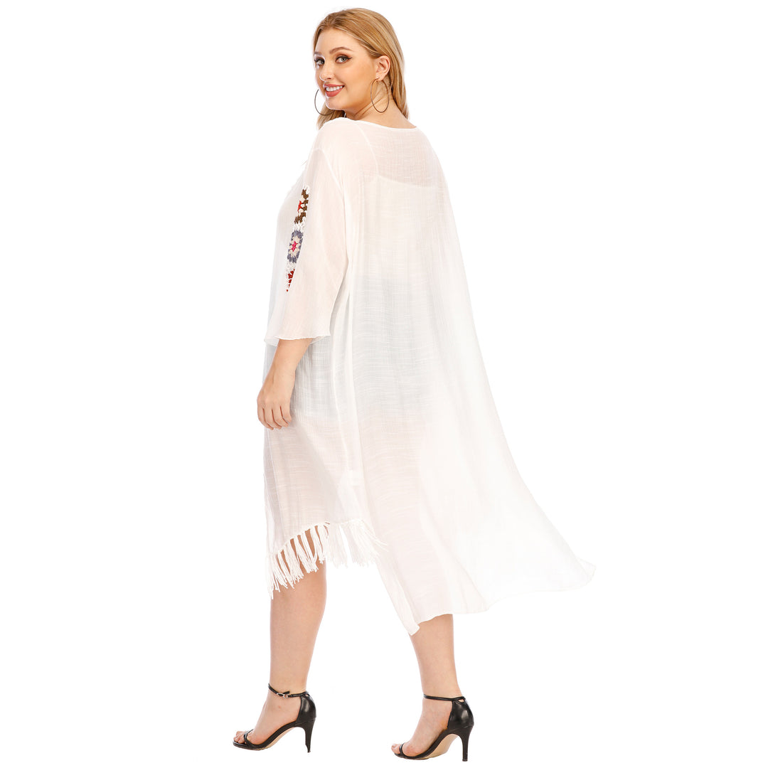 Damen eleganter Häkel-Kaftan mit fransigen Akzenten Echo Archiv