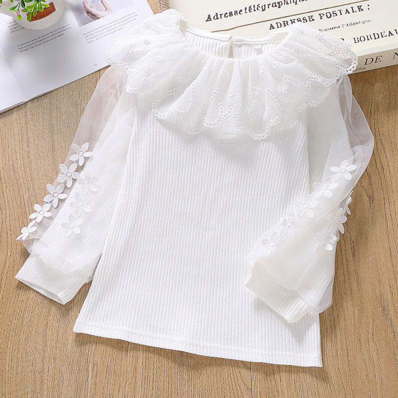 Mädchen Bluse mit transparenten Puffärmeln und Blumendekor Echo Archiv