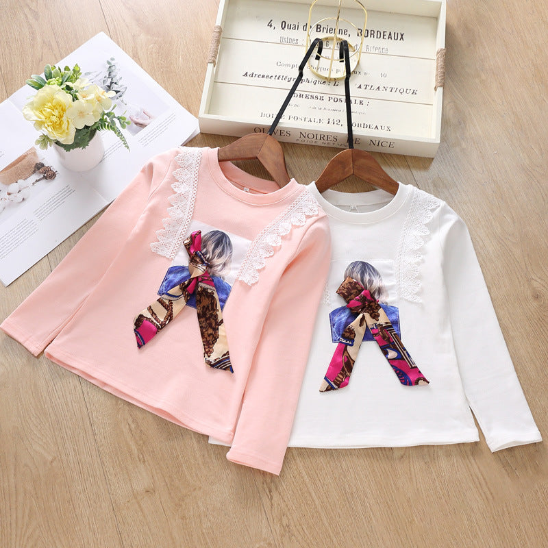 Mädchen Langarmshirt mit verspieltem Spitzenbesatz und modischem Schleifendetail Echo Archiv