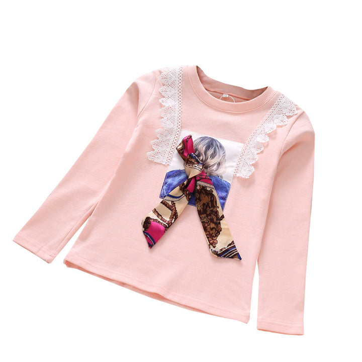 Mädchen Langarmshirt mit verspieltem Spitzenbesatz und modischem Schleifendetail Echo Archiv