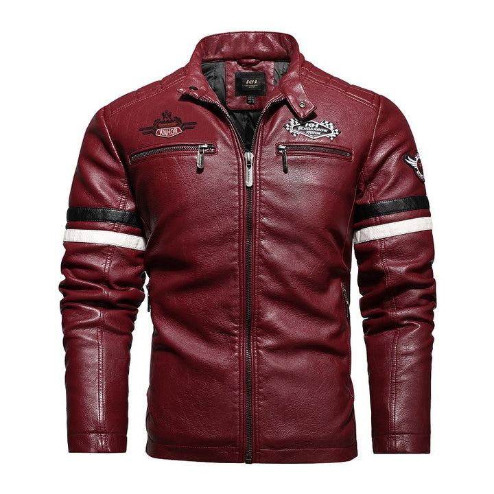 Herren Kunstlederjacke im sportlichen Retro-Stil mit Patches und praktischen Reißverschlusstaschen Echoarchiv