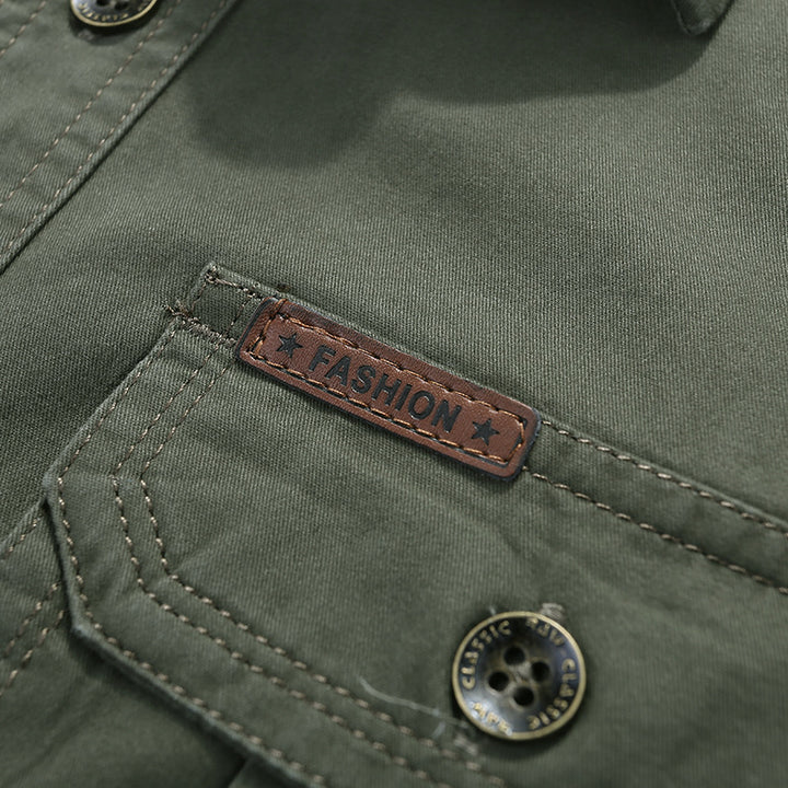 Herren Baumwoll-Utility-Hemd mit Druckknopf‑Brusttaschen und Stehkragen – Arvello