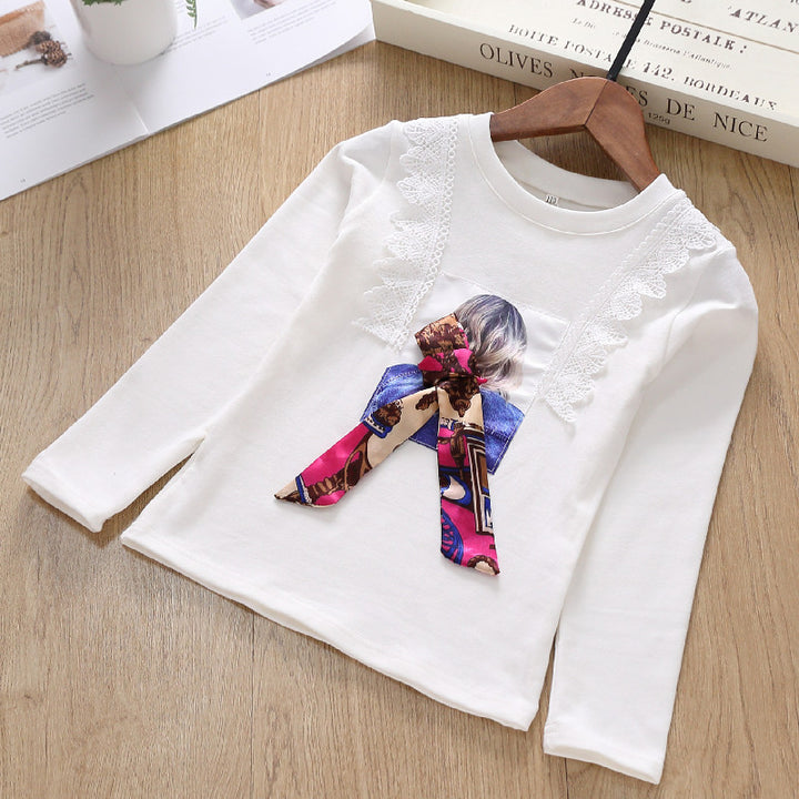 Mädchen Langarmshirt mit verspieltem Spitzenbesatz und modischem Schleifendetail Echo Archiv