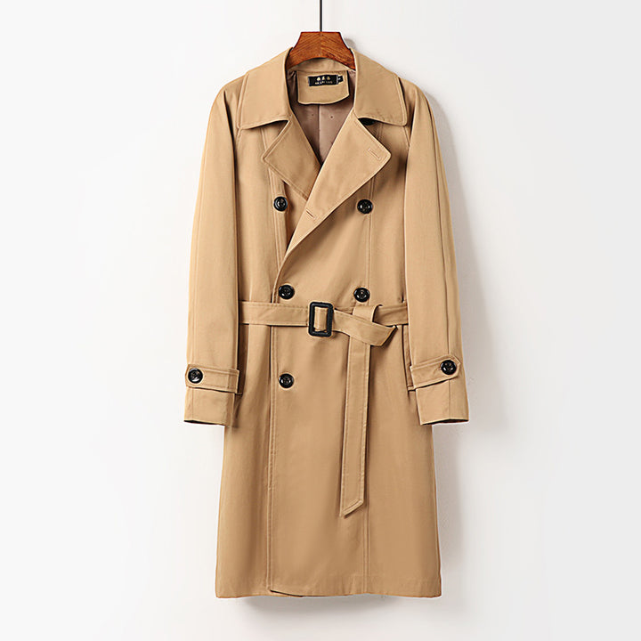 Herren Wasserabweisender Doppelreihiger Trenchcoat mit breitem Revers und knieumspielender Länge Echoarchiv