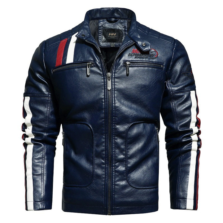 Herren Kunstlederjacke im sportlichen Retro-Stil mit markanten Patches und funktionalen Taschen Echoarchiv