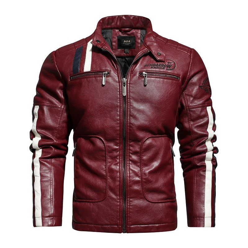 Herren Kunstlederjacke im sportlichen Retro-Stil mit markanten Patches und funktionalen Taschen Echoarchiv
