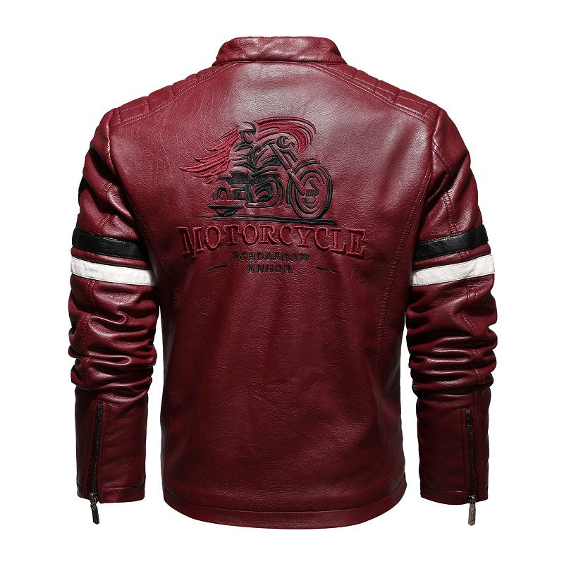 Herren Kunstlederjacke im sportlichen Retro-Stil mit Patches und praktischen Reißverschlusstaschen Echoarchiv