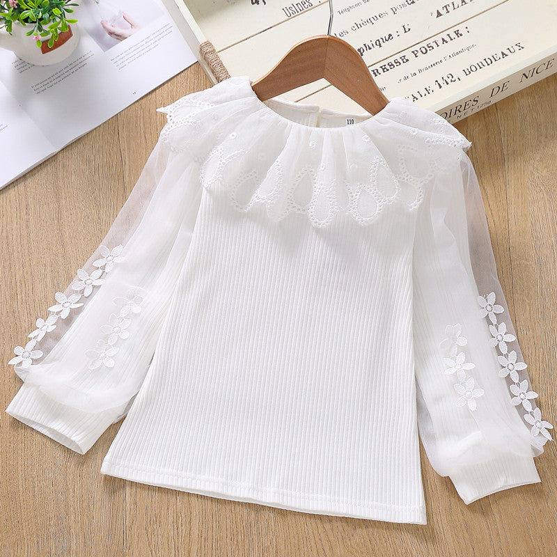 Mädchen Bluse mit transparenten Puffärmeln und Blumendekor Echo Archiv