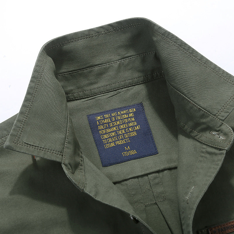 Herren Baumwoll-Utility-Hemd mit Druckknopf‑Brusttaschen und Stehkragen – Arvello