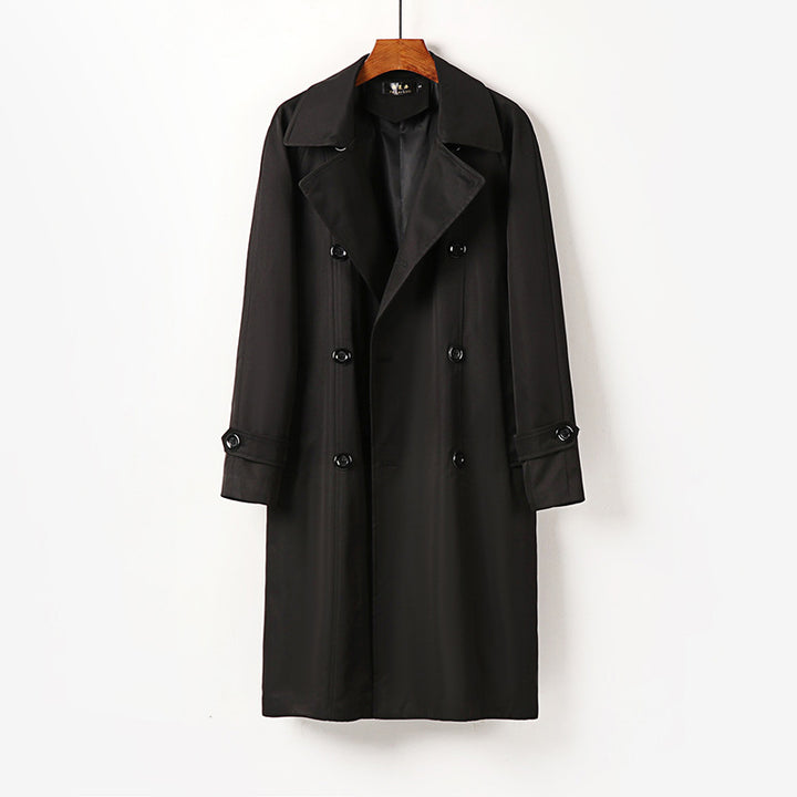 Herren Wasserabweisender Doppelreihiger Trenchcoat mit breitem Revers und knieumspielender Länge Echoarchiv