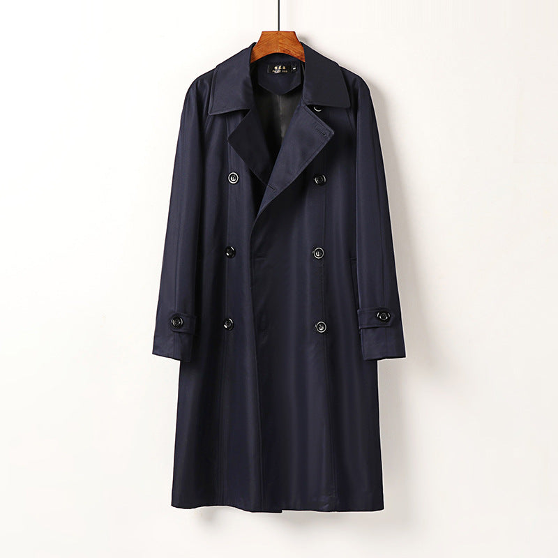 Herren Wasserabweisender Doppelreihiger Trenchcoat mit breitem Revers und knieumspielender Länge Echoarchiv