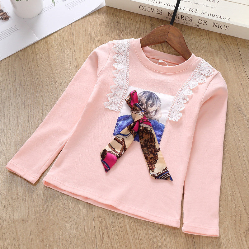 Mädchen Langarmshirt mit verspieltem Spitzenbesatz und modischem Schleifendetail Echo Archiv
