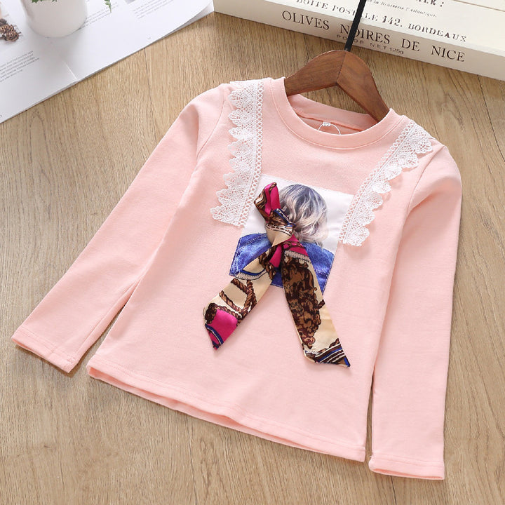 Mädchen Langarmshirt mit verspieltem Spitzenbesatz und modischem Schleifendetail Echo Archiv