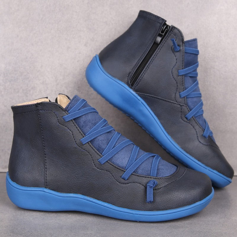 Damen nan Komfort-Stiefelette mit elastischer Zierschnürung gepolstertem Fußbett und seitlichem Reißverschluss Echo Archiv