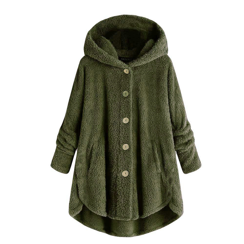 Damen-Plüschjacke mit Knopfleiste, asymmetrisch