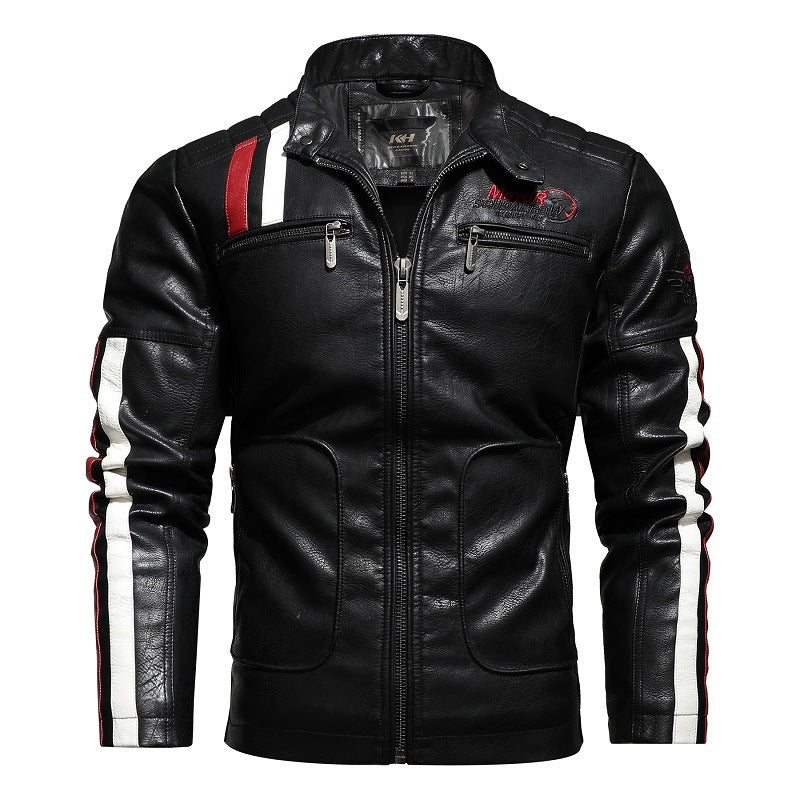 Herren Kunstlederjacke im sportlichen Retro-Stil mit markanten Patches und funktionalen Taschen Echoarchiv
