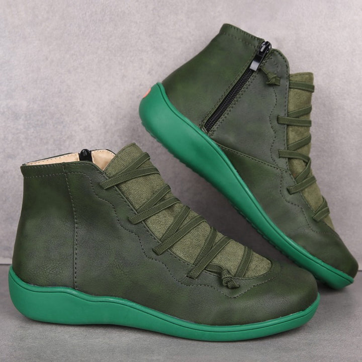 Damen nan Komfort-Stiefelette mit elastischer Zierschnürung gepolstertem Fußbett und seitlichem Reißverschluss Echo Archiv