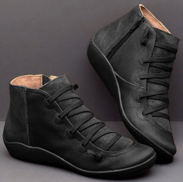 Damen nan Komfort-Stiefelette mit elastischer Zierschnürung gepolstertem Fußbett und seitlichem Reißverschluss Echo Archiv