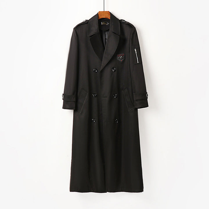 Herren Langer Doppelreihiger Trenchcoat mit Gürtel, Epauletten und Reißverschluss-Ärmeltasche Echoarchiv