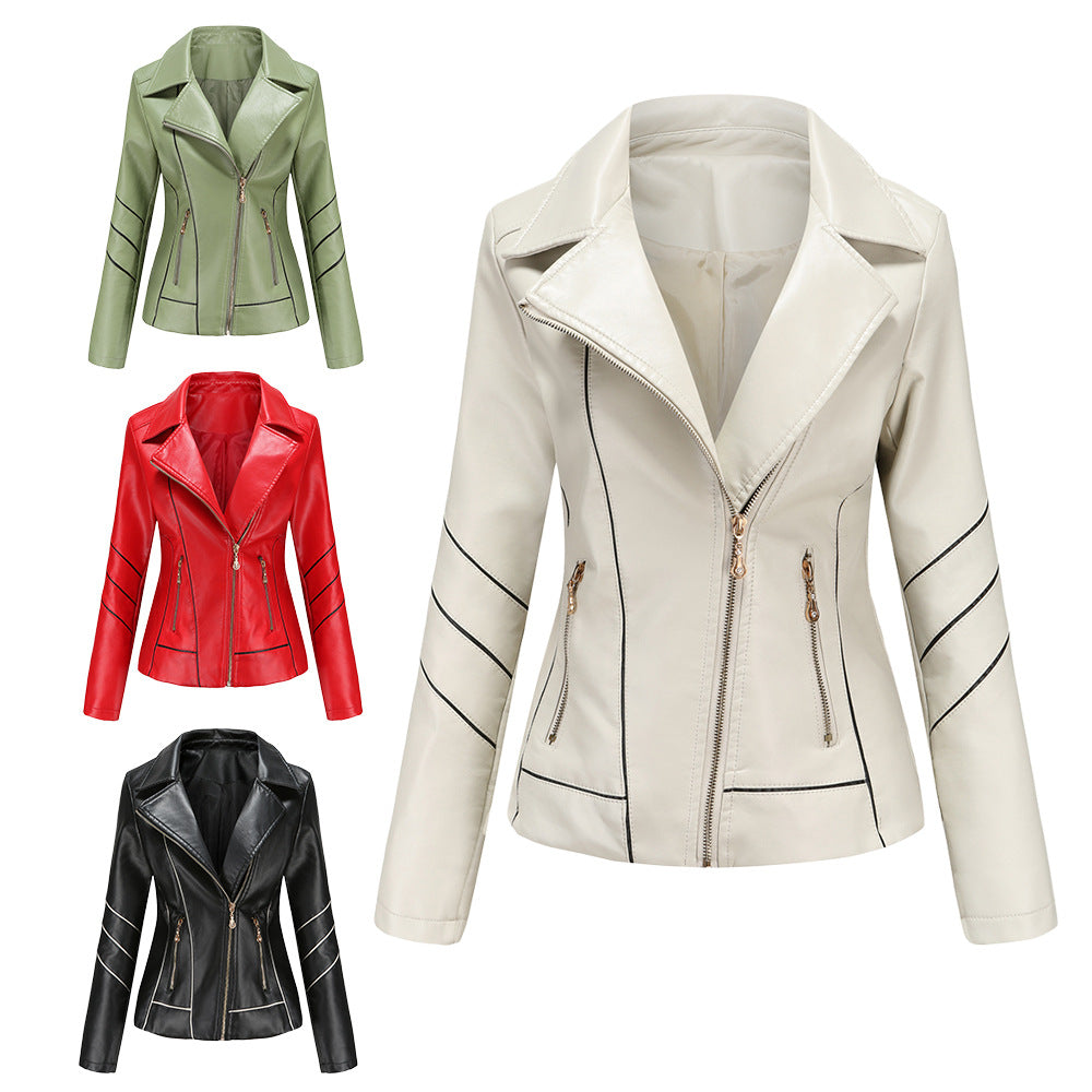Damen nan taillierte Kunstleder-Bikerjacke mit asymmetrischem Reißverschluss und Ziernähten Echo Archiv