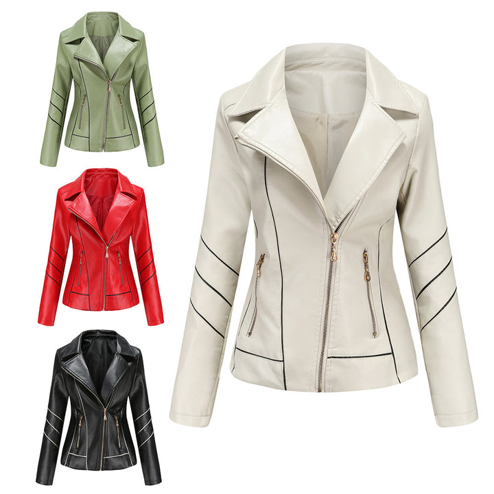 Damen nan taillierte Kunstleder-Bikerjacke mit asymmetrischem Reißverschluss und Ziernähten Echo Archiv