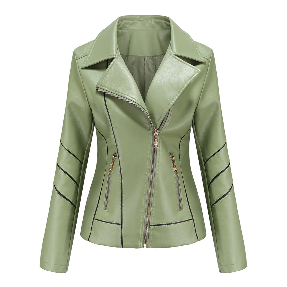 Damen nan taillierte Kunstleder-Bikerjacke mit asymmetrischem Reißverschluss und Ziernähten Echo Archiv
