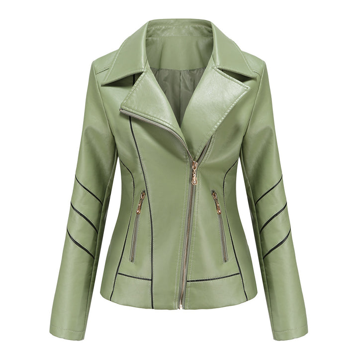 Damen nan taillierte Kunstleder-Bikerjacke mit asymmetrischem Reißverschluss und Ziernähten Echo Archiv