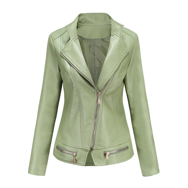 Damen nan taillierter Kunstleder-Blazer mit diagonalem Reißverschluss und Ziernähten Echo Archiv