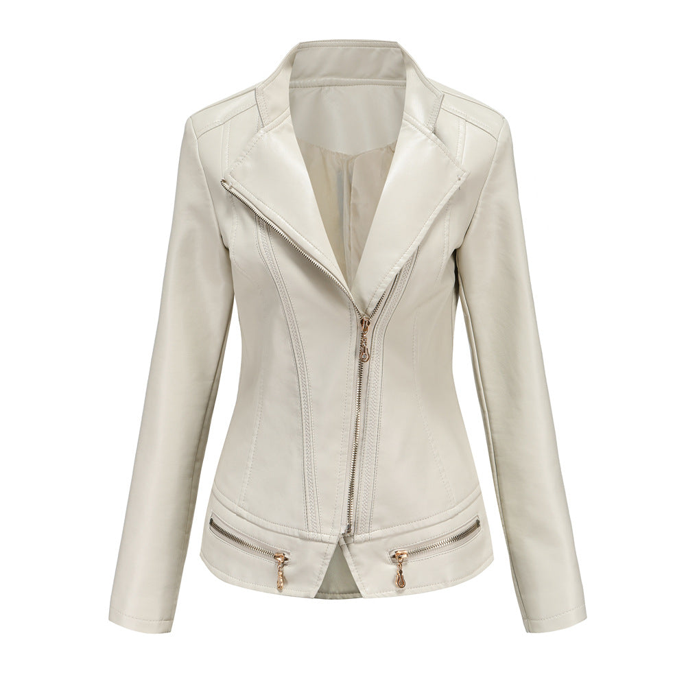 Damen nan taillierter Kunstleder-Blazer mit diagonalem Reißverschluss und Ziernähten Echo Archiv