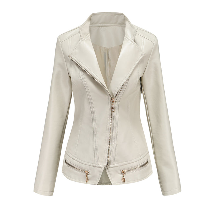 Damen nan taillierter Kunstleder-Blazer mit diagonalem Reißverschluss und Ziernähten Echo Archiv