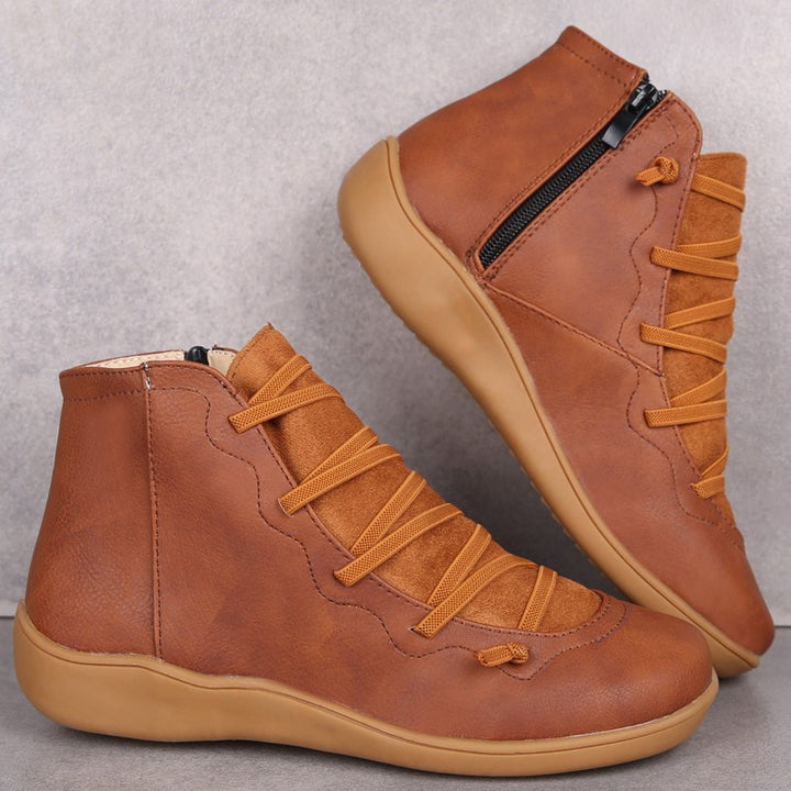 Damen nan Komfort-Stiefelette mit elastischer Zierschnürung gepolstertem Fußbett und seitlichem Reißverschluss Echo Archiv