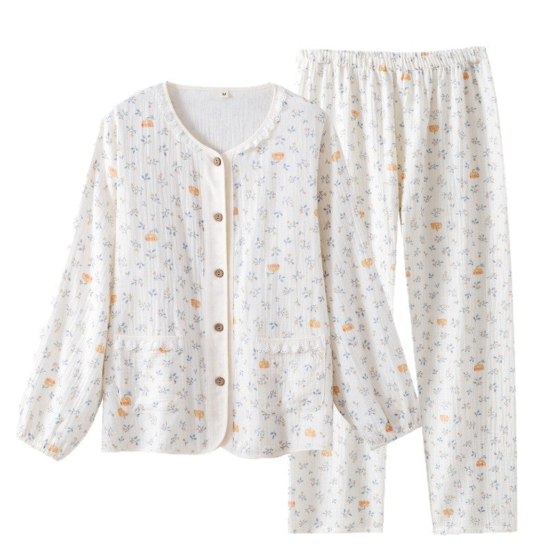 Damen-Pyjama-Set aus Baumwoll-Gaze, leicht, Landhausstil
