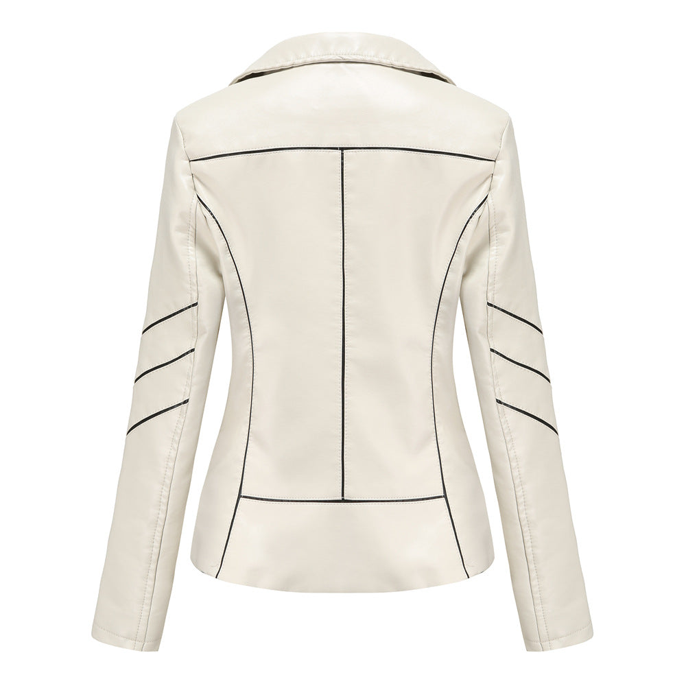 Damen nan taillierte Kunstleder-Bikerjacke mit asymmetrischem Reißverschluss und Ziernähten Echo Archiv