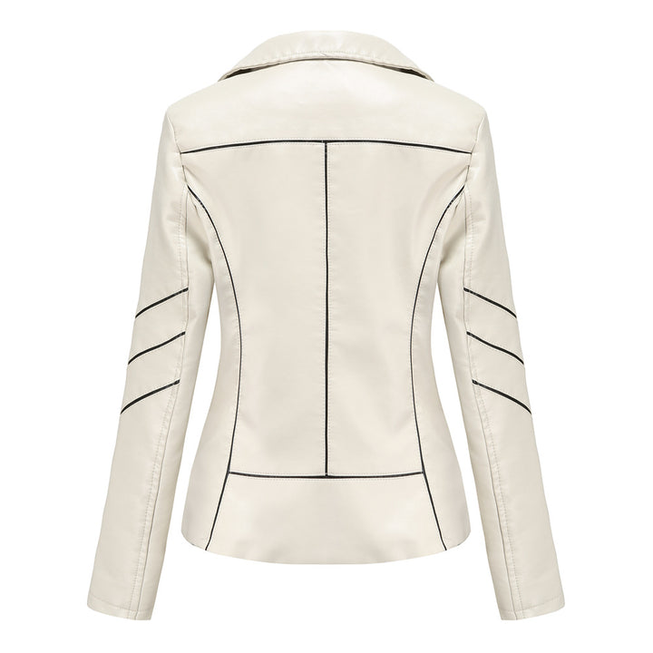 Damen nan taillierte Kunstleder-Bikerjacke mit asymmetrischem Reißverschluss und Ziernähten Echo Archiv