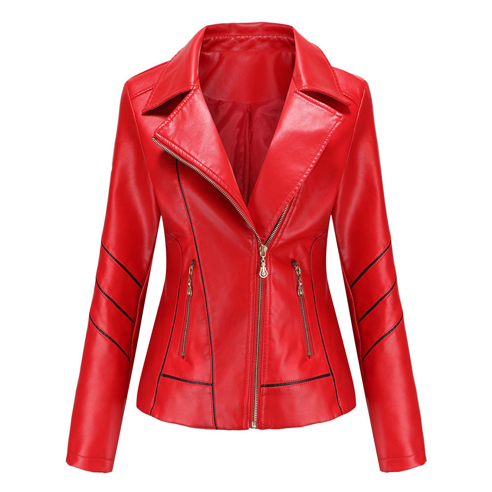 Damen nan taillierte Kunstleder-Bikerjacke mit asymmetrischem Reißverschluss und Ziernähten Echo Archiv
