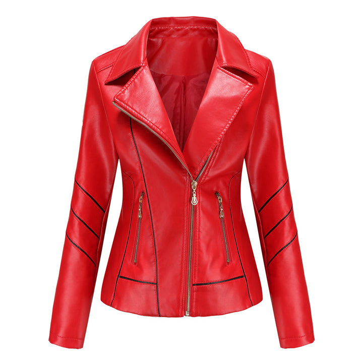 Damen nan taillierte Kunstleder-Bikerjacke mit asymmetrischem Reißverschluss und Ziernähten Echo Archiv