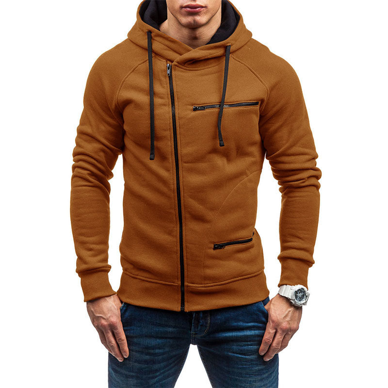 Herren Kapuzenjacke mit asymmetrischem Reißverschluss und mehreren Reißverschlusstaschen – Cavarno